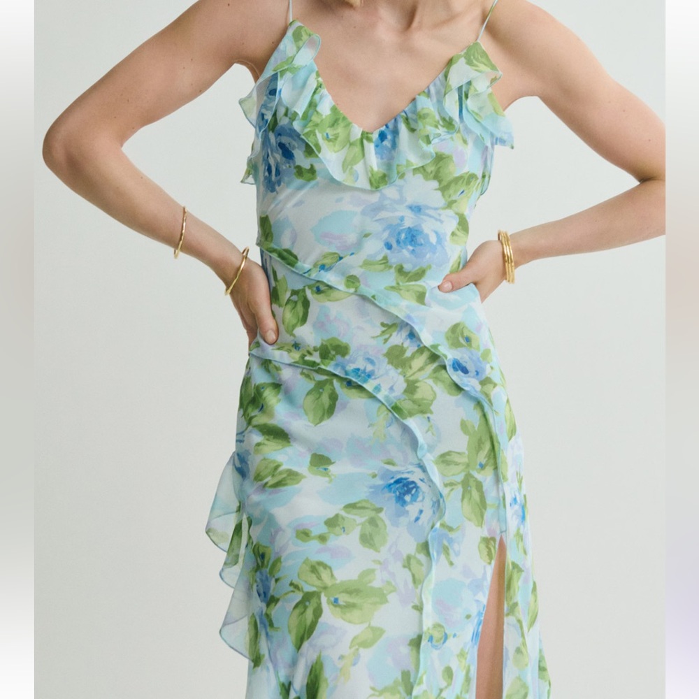MANGO Floral Blue and Green Women's Dress